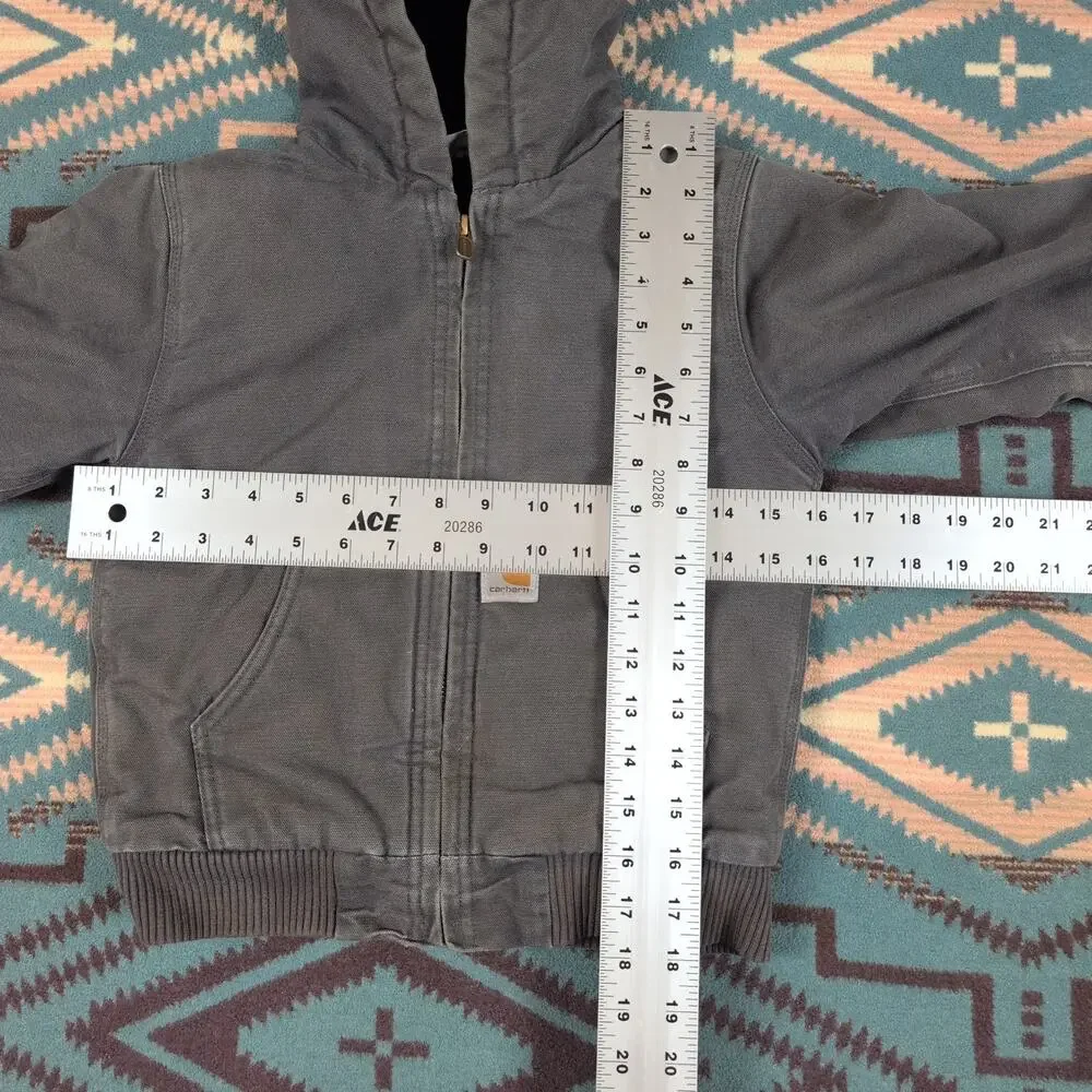 Kids Carhartt Hooded Jacket Gray Size 6 Extra Small Quilted Workwear Heavy Faded